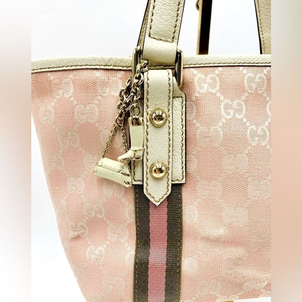 Auth Gucci Jolicoeur Pink Mini Canvas Tote with Charm - Picture 13 of 16